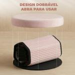 Puff de Arrumação Banco de Arrumação Dobrável 35 L 38x38x38 cm Estofado em Veludo Baú de Arrumação Redondo Rosa