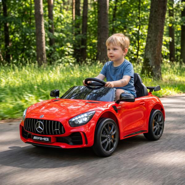 Carro Elétrico para Crianças Carro Mercedes - Benz AMG GTR com Bateria 12V Faróis Buzina e Música 108x67x46 cm Vermelho