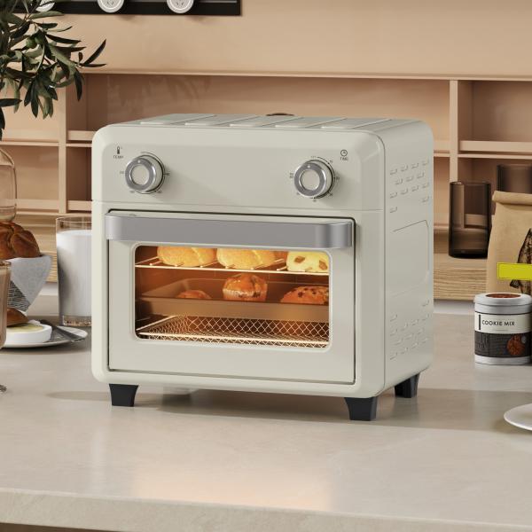 Forno com Fritadeira de Ar 10 L com 2 Manípulos Convecção 360° 80 - 230 °C Temporizador 60 Min Tabuleiro e Cesto