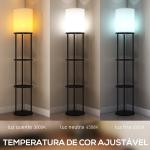 Candeeiro de Pé com Prateleiras 3 Temperaturas de Cor Controlo Remoto e Casquilho E27 Ø29x158 cm Preto