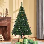 Árvore de Natal Artificial 150cm Ignífugo com 420 Ramos 48 Decorações Folhas de PVC e Suporte Metálico Verde
