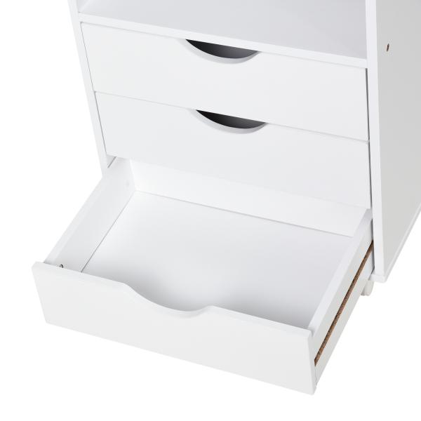 Móveis de escritório com 3 gavetas 4 prateleiras abertas 4 rodas 40x30x83 cm Branco