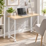 Secretária Dobrável com Rodas Mesa de Secretária Compacta Portátil para Espaços Pequenos 80x40x75 cm Madeira e Branco