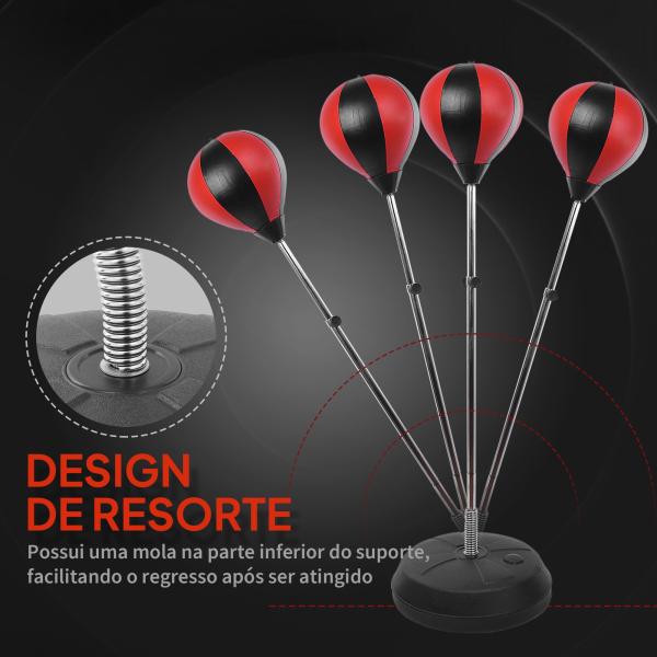 Punching Ball de Boxe com Altura Ajustável Base Recarregável e Luvas para Adolescentes Ø43x125 - 145 cm Vermelho e Preto