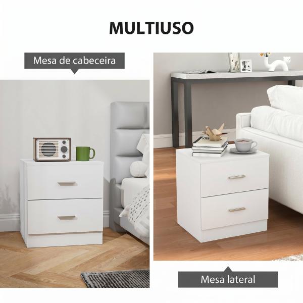 Mesa de Cabeceira Moderna Mesinha de Cabeceira com 2 Gavetas para Sala Quarto Capacidade 30 kg 45x39,5x49 cm Branco