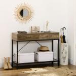 Mesa Consola Industrial Mesa de Sofá com 2 Gavetas e Prateleira para Entrada com Pés de Metal Castanho e Preto