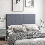 Cabeceira de Cama 160cm Cabeceira de Cama Estofada em Linho e Acolchoada 2 Formas de Uso 160x7x120 cm Cinza