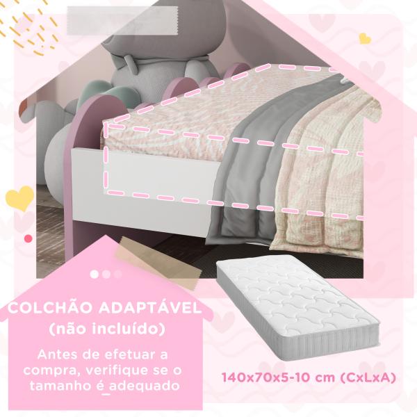 Cama para Crianças de 3 - 6 Anos 143x74x66 cm Cama Infantil de Madeira em Forma de Arco Íris Rosa