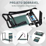Banco de Jardim Dobrável com Bolsa para Ferramentas Almofada de Proteção para Joelhos Assento de Jardim com Joelheira Altura Ajustável 58x28x49cm Verde e Preto