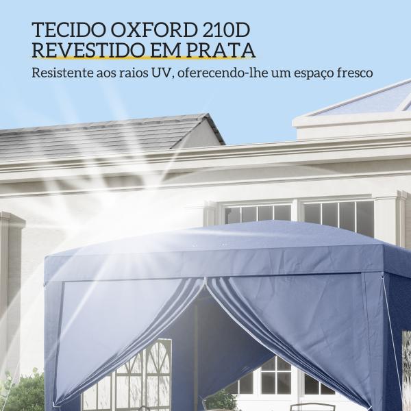 Tenda de Jardim com Paredes Laterais Amovíveis Janelas Porta com Zíper e Bolsa de Transporte 295x295x195 - 258 cm Azul