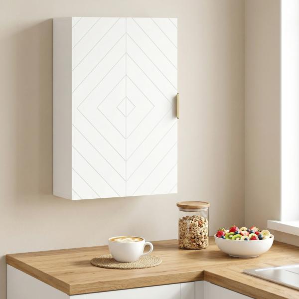 Armário Casa de Banho de Parede Moderno com 1 Puxador de Aço e Prateleiras Ajustáveis 40x15x60 cm Branco