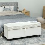 Banco de Armazenamento com 2 Dobradiças de Segurança Tampa Rebatível para Sala de Estar Quarto 120x40x48 cm Creme