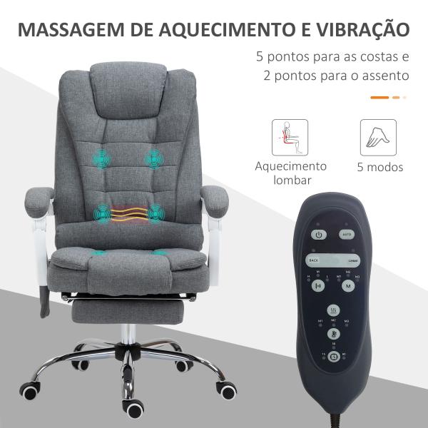 Cadeira de Massagem com 6 Pontos de Massagem Reclinável com Altura Ajustável e Função de Aquecimento 65x70x111 - 119 cm Cinza