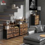 Cómoda de Quarto com 4 Gavetas Dobráveis Prateleira Aberta e Estrutura de Aço para Sala Entrada 60x29x85 cm Castanho Rústico