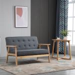 Sofá de 2 Lugares com Encosto e Almofadas Acolchoados Pés de Madeira Antiderrapantes para Sala de estar Dormitório Oficina 114x66x69 cm Cinza