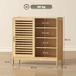 Sapateira de Bambu com 2 Portas de Correr de Ripas Sapateira de Entrada com Prateleiras Ajustáveis para 16 Pares de Sapatos 80x35x80 cm Madeira