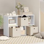 Estante Cubo Estante de Armazenamento Horizontal ou Vertical com 6 Compartimentos e 3 Gavetas de Tecido 53,7x30x79,8 cm Branco e Bege