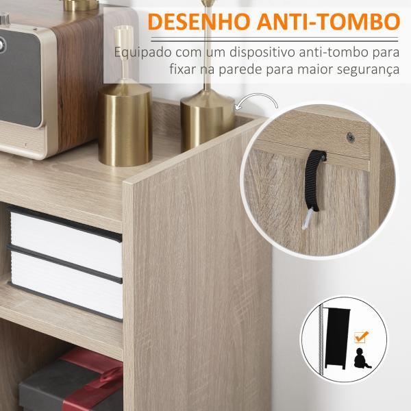 Aparador Moderno com 2 Portas 1 Gaveta e 3 Prateleiras Abertas Aparador Auxiliar de Armazenamento 80x30x96,5cm Madeira