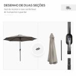 Chapéu de Sol de Jardim Ø295x250 cm com Manivela Chapéu de Sol Exterior com Mecanismo de Inclinação e Mastro Desmontável de Metal para Terraço Piscina Pátio Cinza