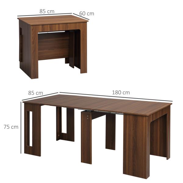 Mesa de Jantar Extensível para 4 - 6 Pessoas com Lateral Abatível Mesa Auxiliar Multifuncional 180x85x75cm Marrom