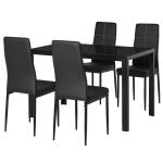 Conjunto de Refeição com Mesa Retangular de Vidro Temperado e 4 Cadeiras Estofadas em PU com Pés de Metal Preto