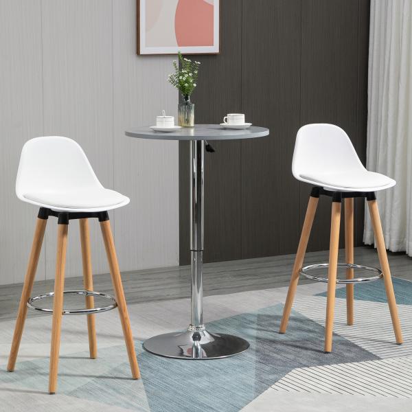 Conjunto de 2 Bancos de Bar Estofados em PU Bancos Altos de Cozinha com Assento de 69 cm 43x43x91 cm Branco