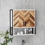 Armário de Parede para Casa de Banho com 2 Portas Prateleiras Ajustáveis e Prateleira Aberta 59x20x60 cm Branco e Madeira