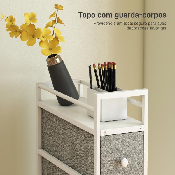 Móvel de Arrumação Estreito com 4 Gavetas de Tecido para Espaços Pequenos 20x43x81,5 cm Cinzento Claro