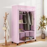 Roupeiro de Tecido Dobrável com 6 Prateleiras 1 Barra de Pendurar e Rodas para Dormitório Vestidor 103x43x162,5 cm Rosa