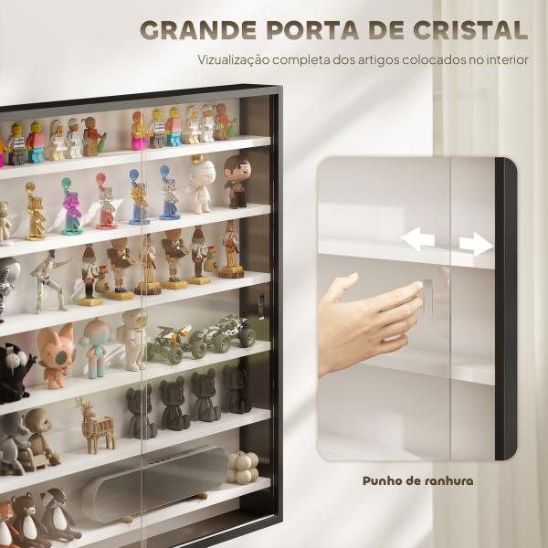Vitrina de Parede em Madeira com Prateleiras Ajustáveis e 2 Portas Deslizantes de Vidro 80x9,5x83 cm Preto