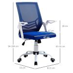 Cadeira de Escritório Ergonômica Giratória com Altura Ajustável Apoio para os Braços Dobrável Suporte Lombar e Encosto Transpirável 62,5x55x94 - 104cm Azul