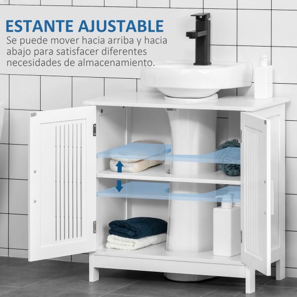 Móvel para Lavatório Armário Casa de Banho de Chão de Madeira com 2 Portas Ventiladas e Prateleira Interior Ajustável Moderno 60x30x60 cm Branco