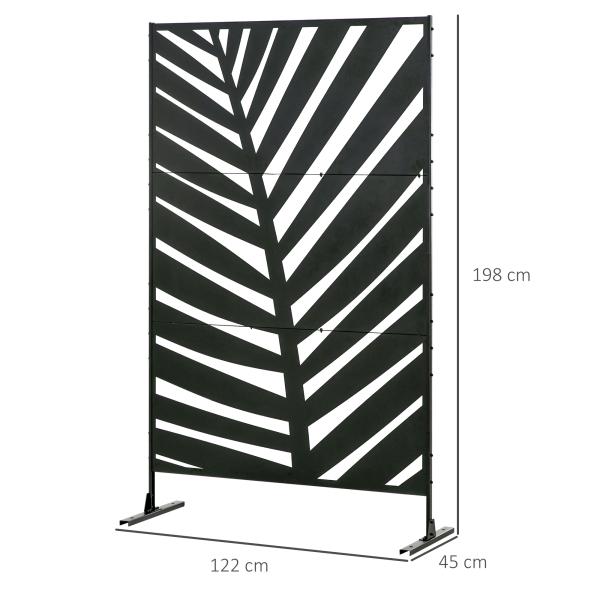 Biombo de 3 Peças Separador de Ambientes com Desenho de Folha de Bananeira Biombo para Exterior 122x45x198 cm Preto