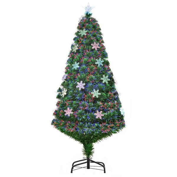 Árvore de Natal Artificial 150 cm Árvore de Natal com 180 Ramos 21 Luzes LED e Fibra Óptica Decoração de Natal Ø60x150 cm Verde