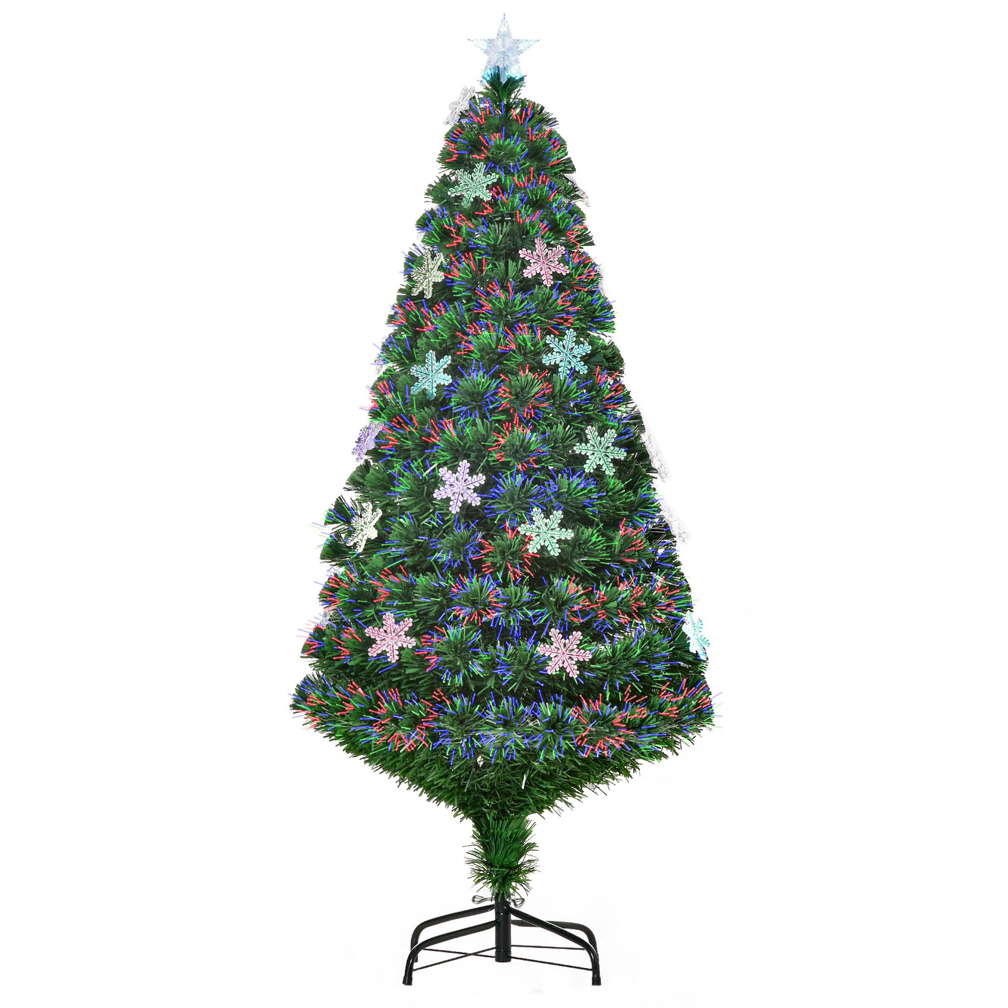 Árvore de Natal Artificial 150 cm Árvore de Natal com 180 Ramos 21 Luzes LED e Fibra Óptica Decoração de Natal Ø60x150 cm Verde
