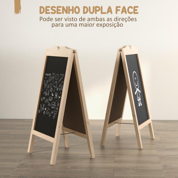 Mini Cavalete de Madeira Quadro Lousa Negro Magnético e Dobrável com 8 Gizes e 6 Placas de Palavras 51x42x101 cm Madeira