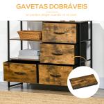 Cómoda com 4 Gavetas de Tecido Dobrável e 2 Prateleiras Abertas Estilo Industrial 84x30x71,4cm Marrom Rústico