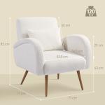 Poltrona em Tecido Teddy com Almofada Lombar Amovível e Pés Metálicos Efeito Madeira para Quarto, Creme