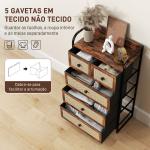Cómoda de Tecido Cómoda para Dormitório com 5 Gavetas com Frente em Vime e Prateleira 58x29x99 cm Marrom Rústico