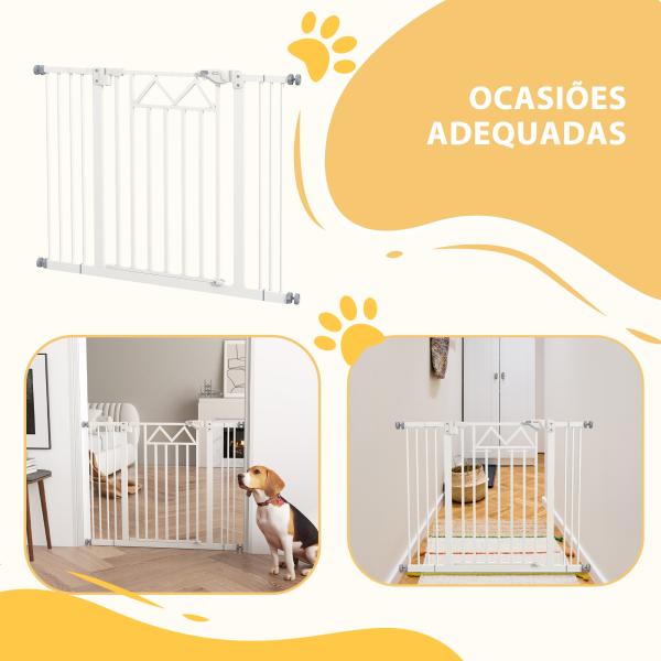 Barreira de Segurança Extensível para Animais de Estimação com Fecho Automático e Sistema de Duplo Bloqueio 74 - 100x76 cm Branco