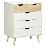 Cómoda com 5 Gavetas e Pés Elevados Cómoda para Dormitório Estilo Moderno Anti - Tombo 60x40x77,5cm Madeira e Branco