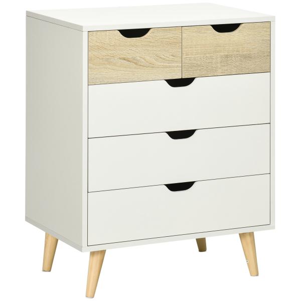 Cómoda com 5 Gavetas e Pés Elevados Cómoda para Dormitório Estilo Moderno Anti - Tombo 60x40x77,5cm Madeira e Branco