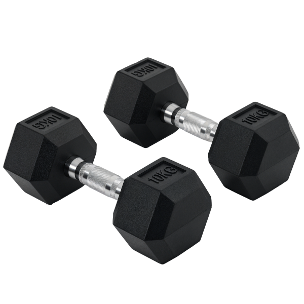 Conjunto de Halteres 20 kg com Barra Metálica e Cabeça Hexagonal Conjunto de Pesos para Treino 31x13,5 cm Preto e Prata