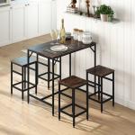 Conjunto de Mesa de Bar com 4 Bancos com Apoio para os Pés Mesa de 100x60x88cm e Bancos de 32x32x57cm Preto e Nogueira