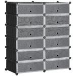 Sapateira Modular de Cubos de Plástico Armário Modular para Sapatos com 12 Cubos com Porta Desenho de DIY 94x37x108 cm Preto