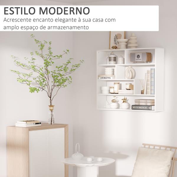 Estante de Parede de 4 Níveis com 7 Compartimentos Abertos para Sala de Estar Escritório Estilo Moderno 94x19,5x80cm Branco