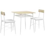 Conjunto de Refeição de 3 Peças Conjunto 1 Mesa 70x70x75 cm e 2 Cadeiras 40x50x80 cm com Prateleira de Armazenamento Branco e Madeira