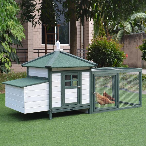 Galinheiro de Madeira de Pinho para 1 - 2 Galinhas com Caixa Ninho Bandeja e Espaço para Correr 196x76x97 cm Verde