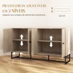 Aparador de Sala com 4 Portas com Design Chevron Prateleiras Ajustáveis Pés de Aço 140,5x40x81,5 cm Carvalho