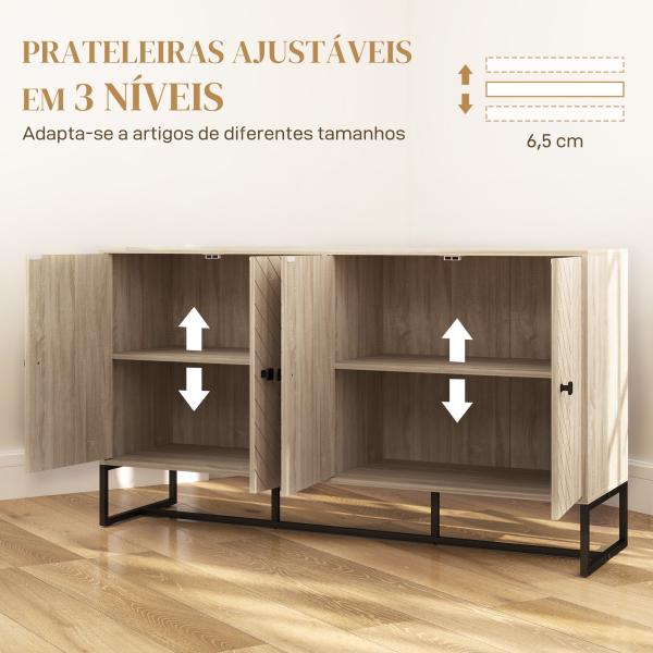 Aparador de Sala com 4 Portas com Design Chevron Prateleiras Ajustáveis Pés de Aço 140,5x40x81,5 cm Carvalho